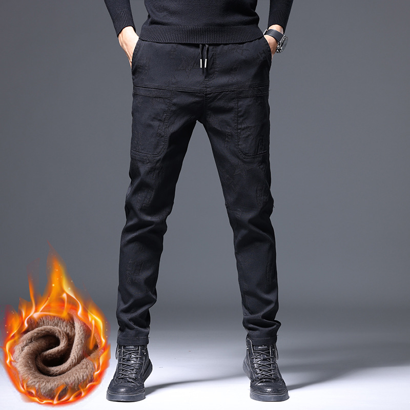 Men's Multi-Pocket Printed Slim-Fit Straight-Leg Pants