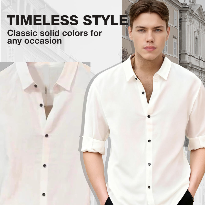 ✨Lightweight, Breathable & Shiny✨Men's Stylish Iron-Free Solid Color Long-Sleeve Shirt