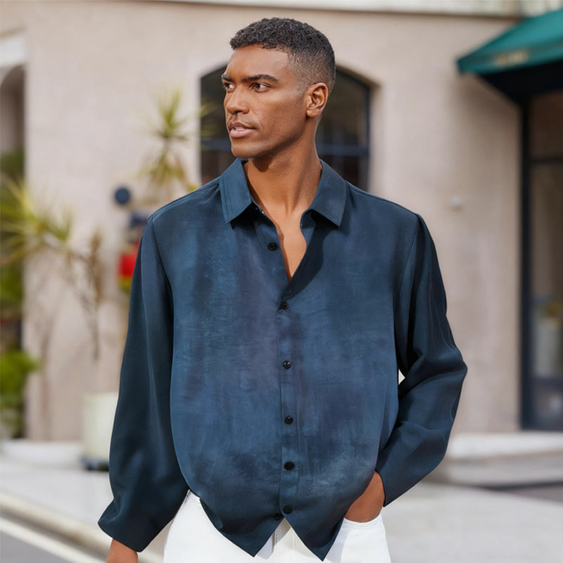 ✨Lightweight, Breathable & Shiny✨Men's Stylish Iron-Free Solid Color Long-Sleeve Shirt