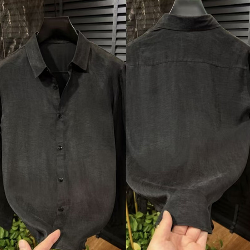 ✨Lightweight, Breathable & Shiny✨Men's Stylish Iron-Free Solid Color Long-Sleeve Shirt