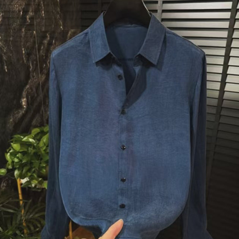 ✨Lightweight, Breathable & Shiny✨Men's Stylish Iron-Free Solid Color Long-Sleeve Shirt