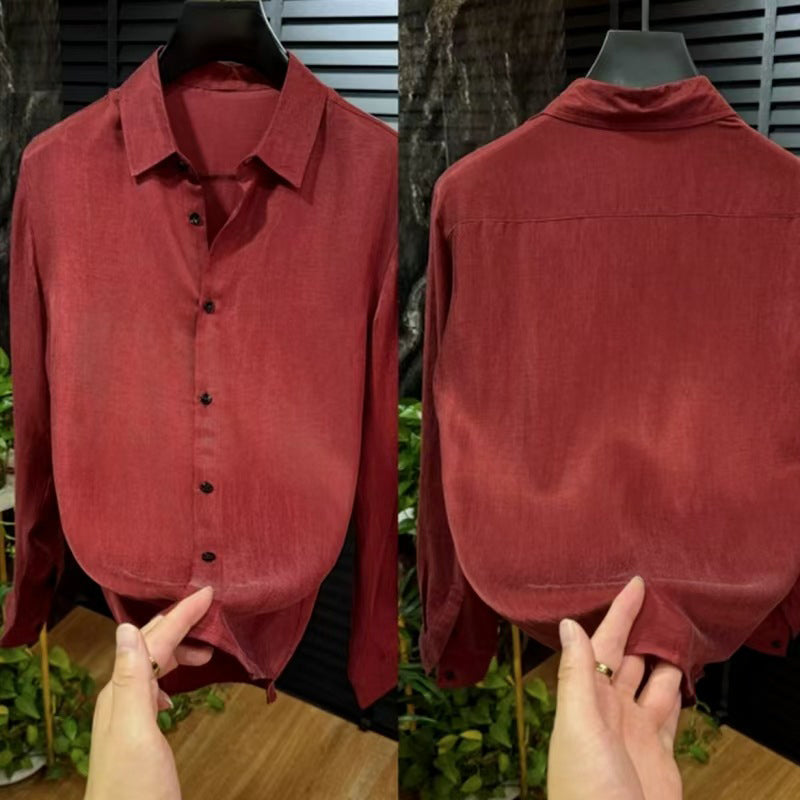 ✨Lightweight, Breathable & Shiny✨Men's Stylish Iron-Free Solid Color Long-Sleeve Shirt