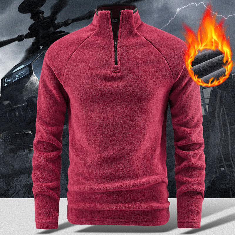 Men's Solid-Color Half-Zip Fleece Long-Sleeve Sweatshirt