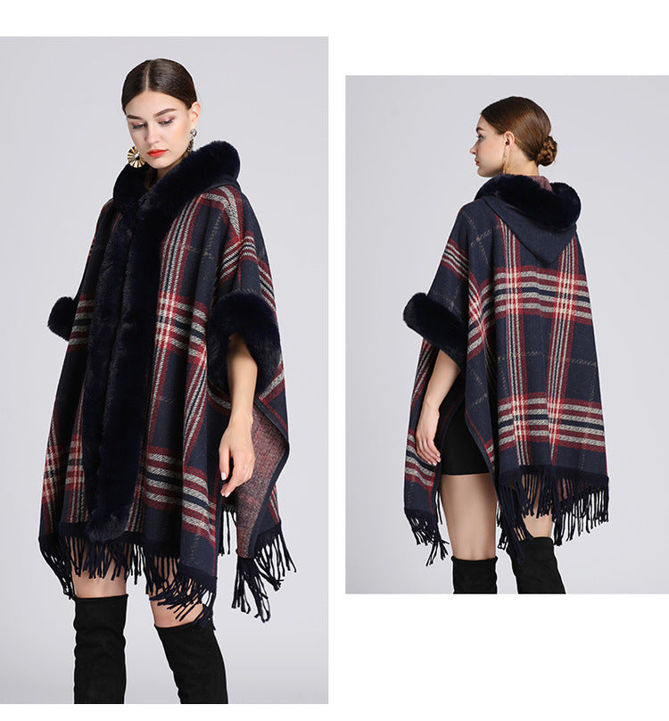 🎅Christmas Offer: 50% Off-Faux rabbit fur collar hooded cape