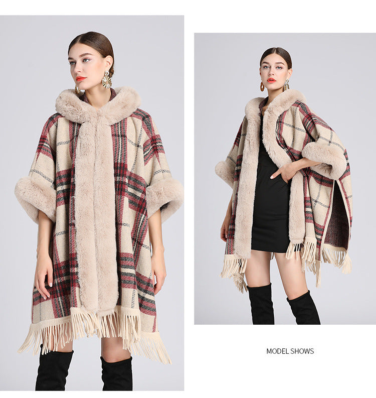 🎅Christmas Offer: 50% Off-Faux rabbit fur collar hooded cape