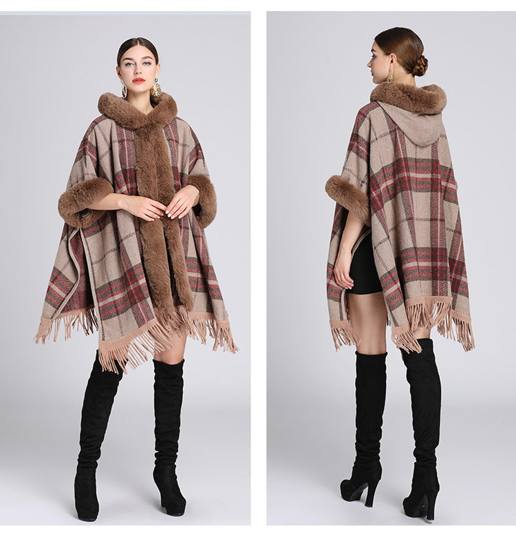 🎅Christmas Offer: 50% Off-Faux rabbit fur collar hooded cape