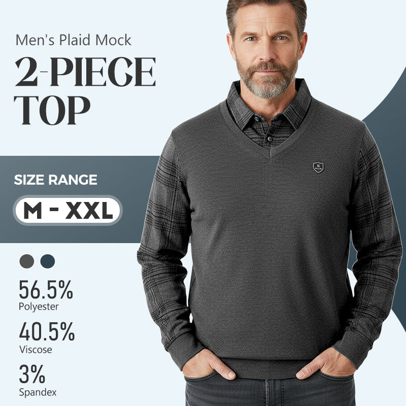 Men's Plaid Mock 2-Piece Top
