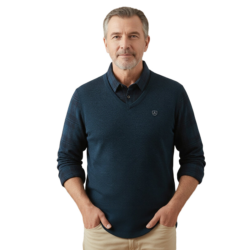 Men's Plaid Mock 2-Piece Top