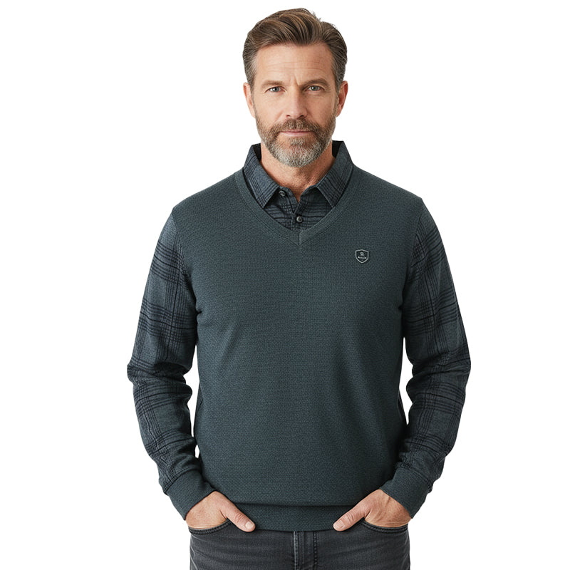 Men's Plaid Mock 2-Piece Top