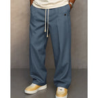 Men's Casual Loose Pleated Straight Pants, Comfy Urban Style Drawstring Pants