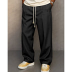 Men's Casual Loose Pleated Straight Pants, Comfy Urban Style Drawstring Pants