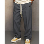 Men's Casual Loose Pleated Straight Pants, Comfy Urban Style Drawstring Pants