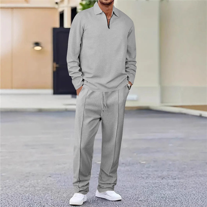 💥 Men’s Waffle Knit Sweatshirt & Straight-Leg Pants Set – Cozy, Breathable & Effortlessly Stylish 👕👖