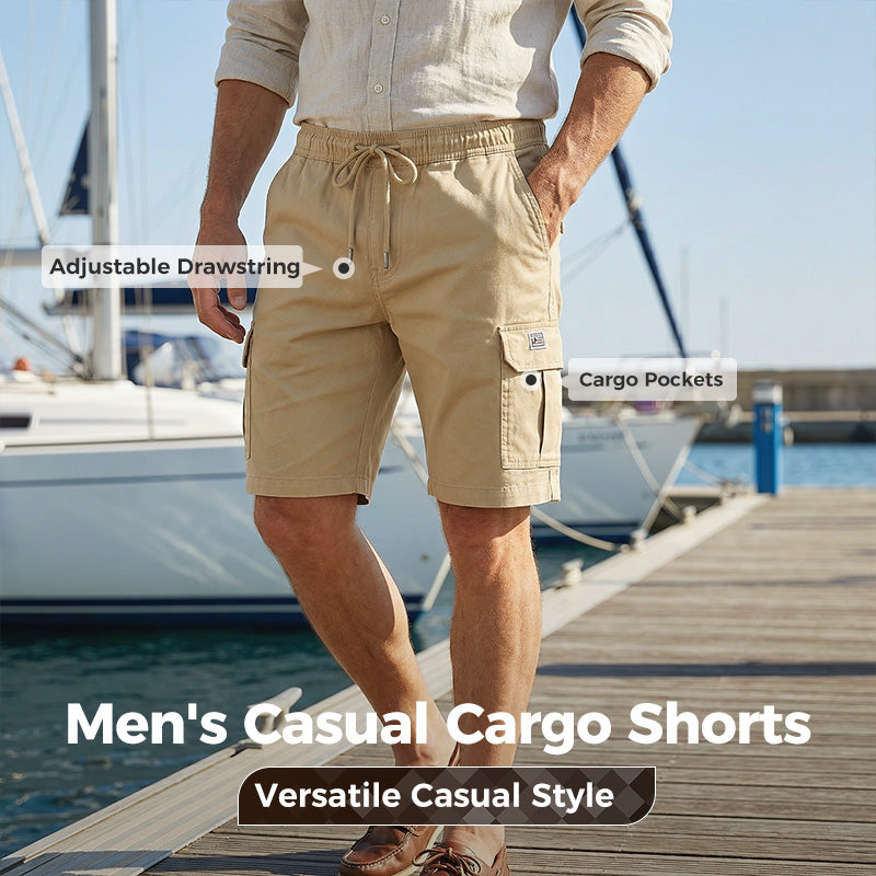 💖🩳 Men's Casual Cargo Shorts with Drawstring Waist – Multi-Pocket, Lightweight & Breathable