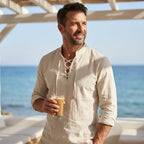 🧥Men's Casual Lace-Up Shirt – Smart in seconds! No-tie modern collar, soft breathable cotton.