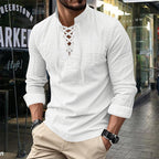 🧥Men's Casual Lace-Up Shirt – Smart in seconds! No-tie modern collar, soft breathable cotton.