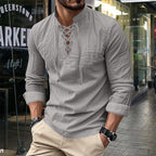 🧥Men's Casual Lace-Up Shirt – Smart in seconds! No-tie modern collar, soft breathable cotton.