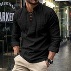 🧥Men's Casual Lace-Up Shirt – Smart in seconds! No-tie modern collar, soft breathable cotton.