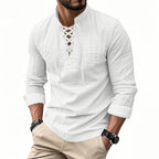 🧥Men's Casual Lace-Up Shirt – Smart in seconds! No-tie modern collar, soft breathable cotton.