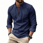 🧥Men's Casual Lace-Up Shirt – Smart in seconds! No-tie modern collar, soft breathable cotton.