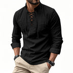 🧥Men's Casual Lace-Up Shirt – Smart in seconds! No-tie modern collar, soft breathable cotton.