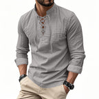 🧥Men's Casual Lace-Up Shirt – Smart in seconds! No-tie modern collar, soft breathable cotton.
