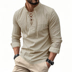 🧥Men's Casual Lace-Up Shirt – Smart in seconds! No-tie modern collar, soft breathable cotton.
