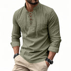 🧥Men's Casual Lace-Up Shirt – Smart in seconds! No-tie modern collar, soft breathable cotton.