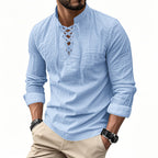 🧥Men's Casual Lace-Up Shirt – Smart in seconds! No-tie modern collar, soft breathable cotton.