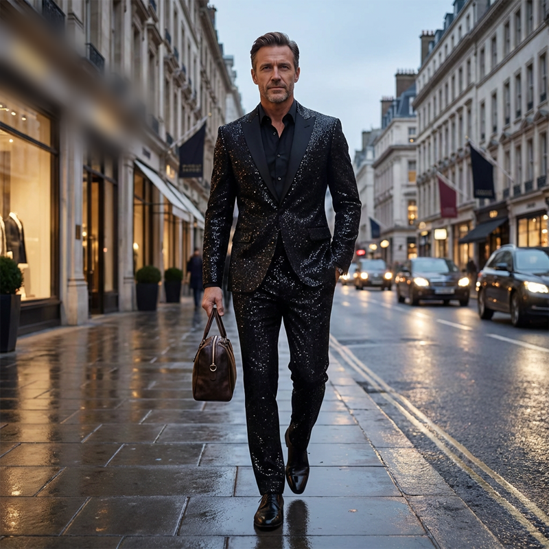 Men's Black Sparkle Tuxedo Suit Set