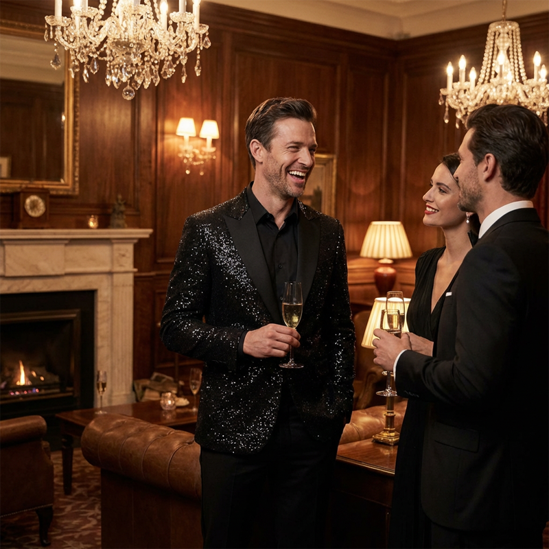 Men's Black Sparkle Tuxedo Suit Set