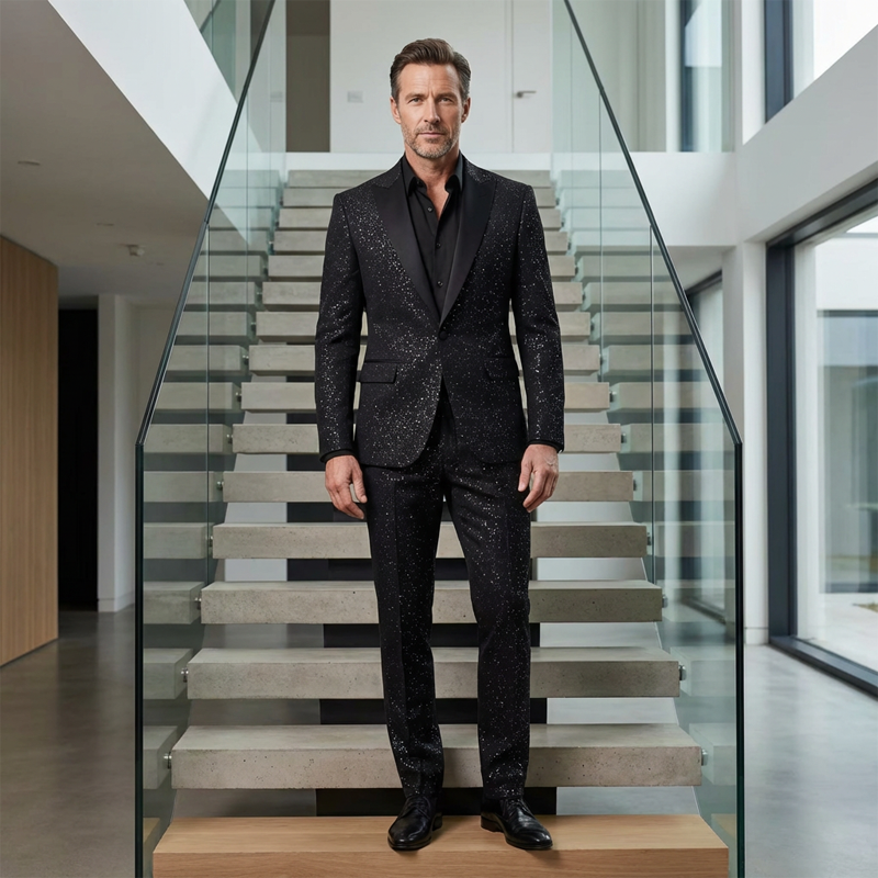 Men's Black Sparkle Tuxedo Suit Set