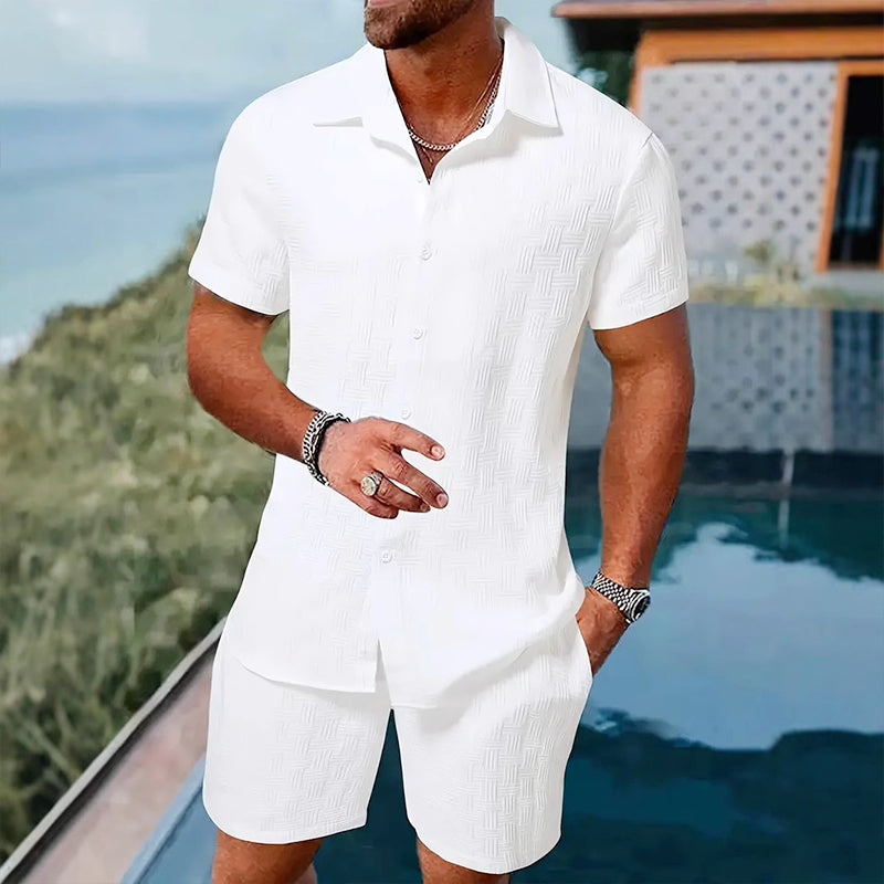 💥Men's Jacquard Shirt & Shorts Set