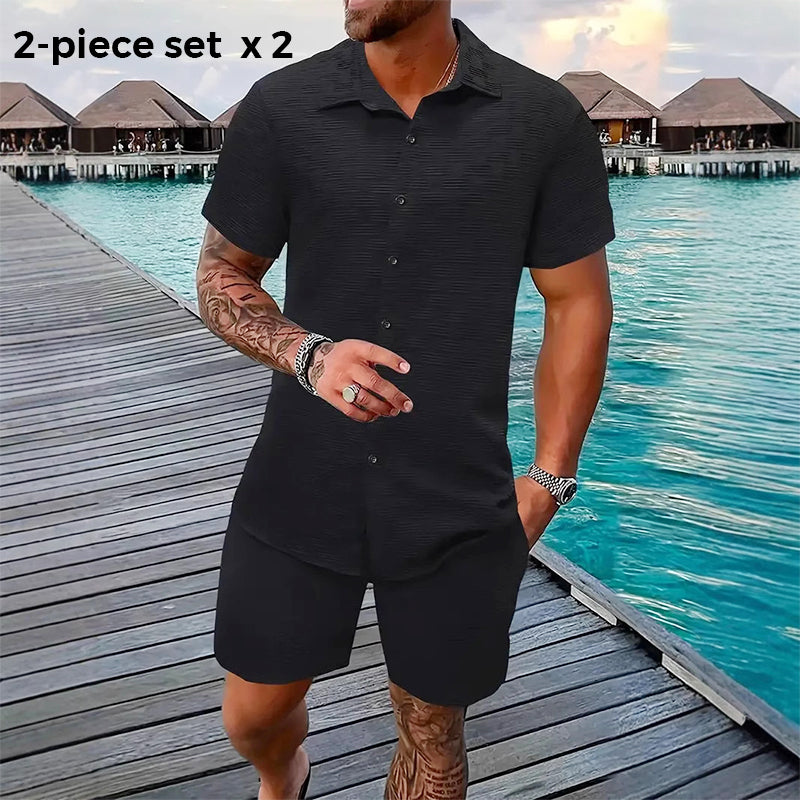 💥Men's Jacquard Shirt & Shorts Set
