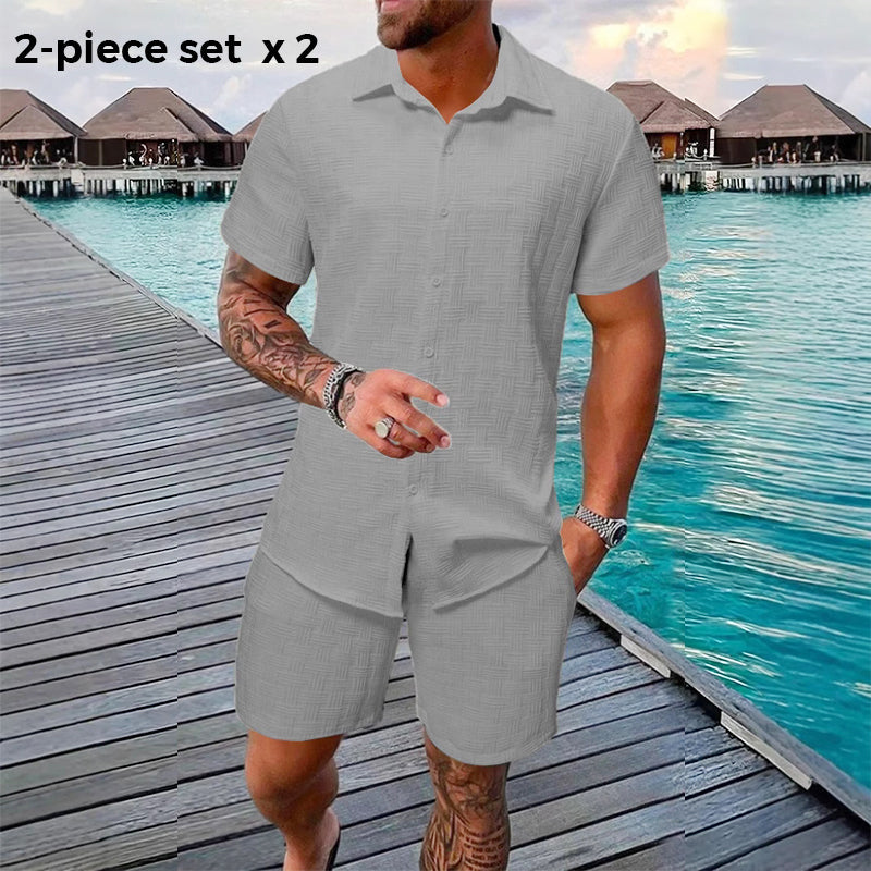 💥Men's Jacquard Shirt & Shorts Set
