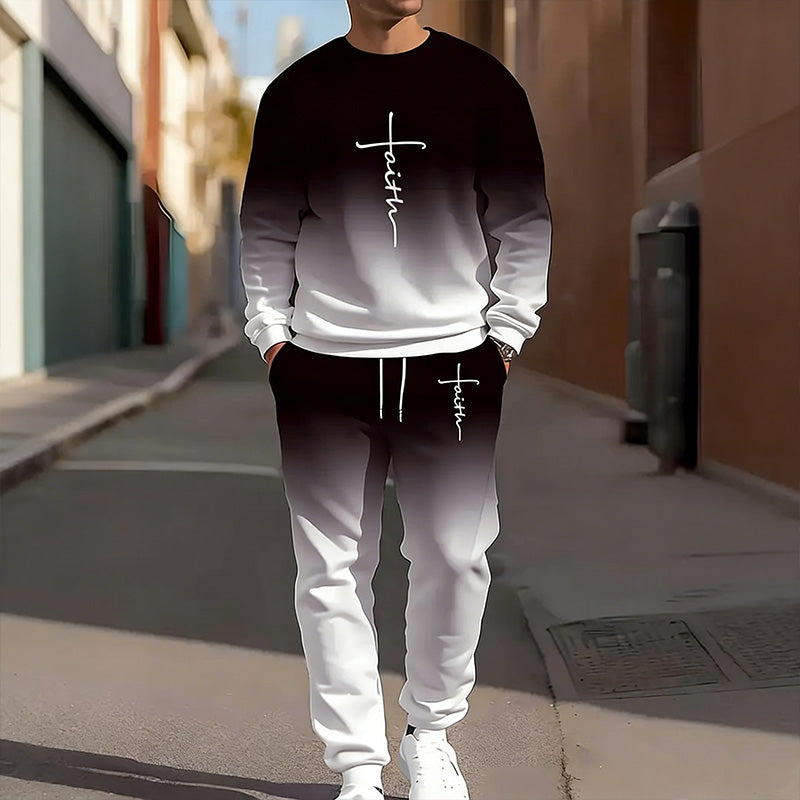 🔥Men's Gradient Color Crewneck Tracksuit Set
