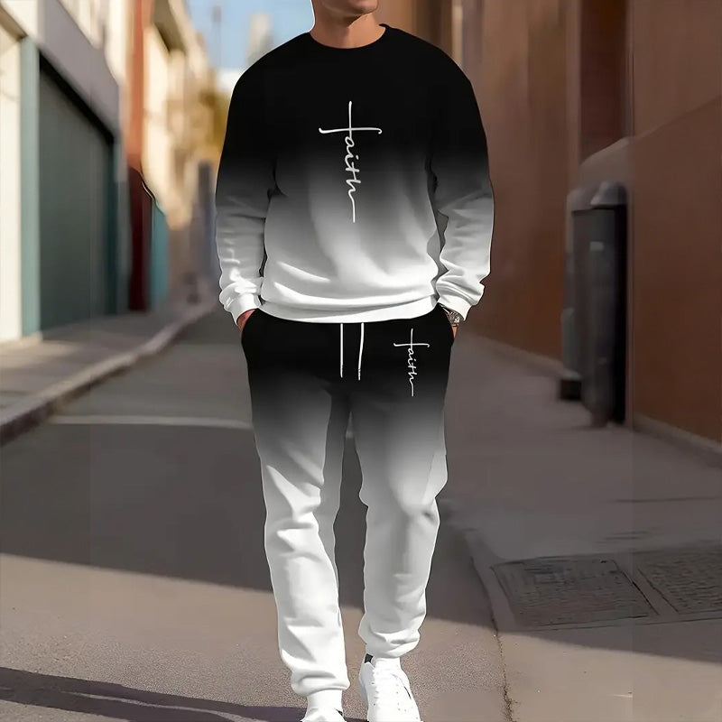 🔥Men's Gradient Color Crewneck Tracksuit Set