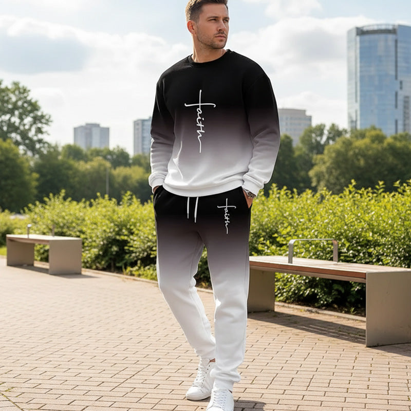 🔥Men's Gradient Color Crewneck Tracksuit Set