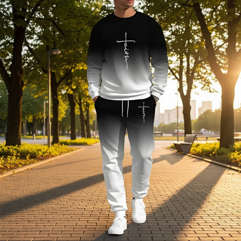 🔥Men's Gradient Color Crewneck Tracksuit Set