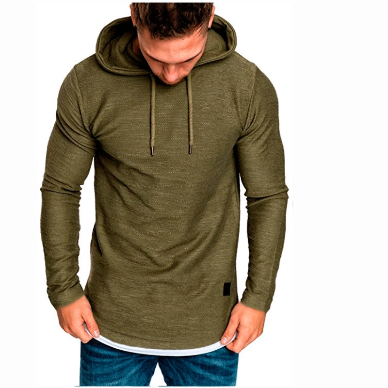 Solid-color Drawstring Hooded Long-sleeve Sweatshirt