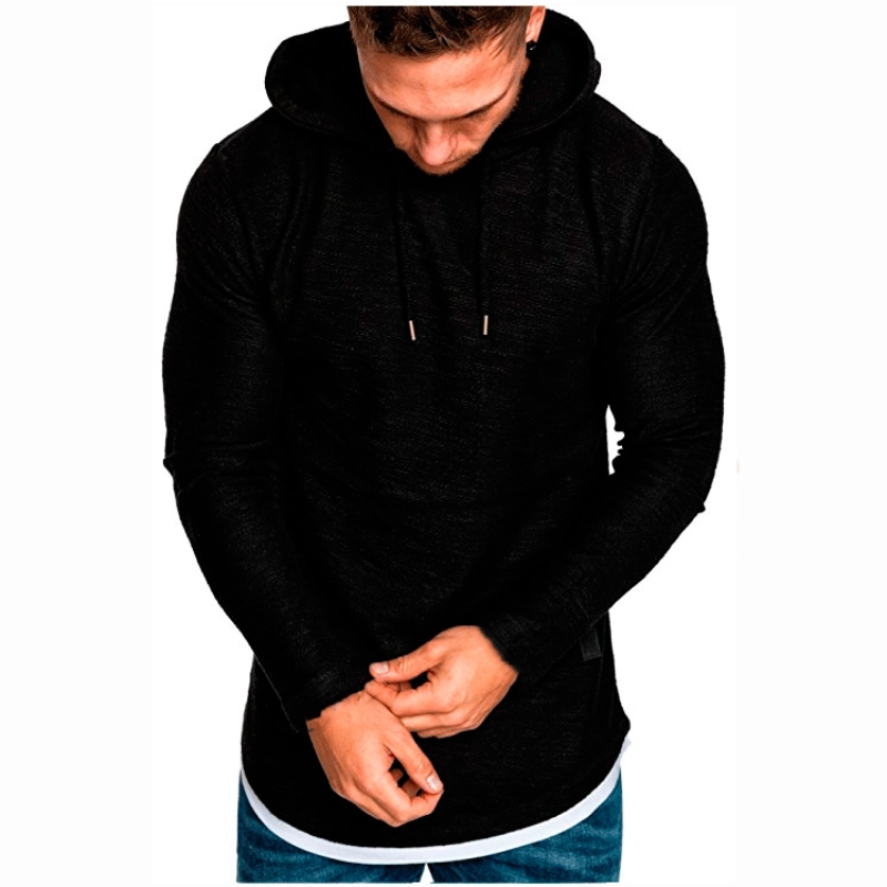 Solid-color Drawstring Hooded Long-sleeve Sweatshirt