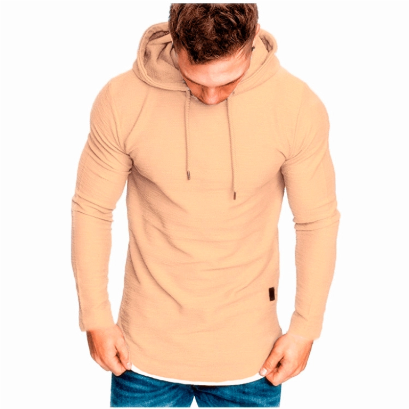 Solid-color Drawstring Hooded Long-sleeve Sweatshirt