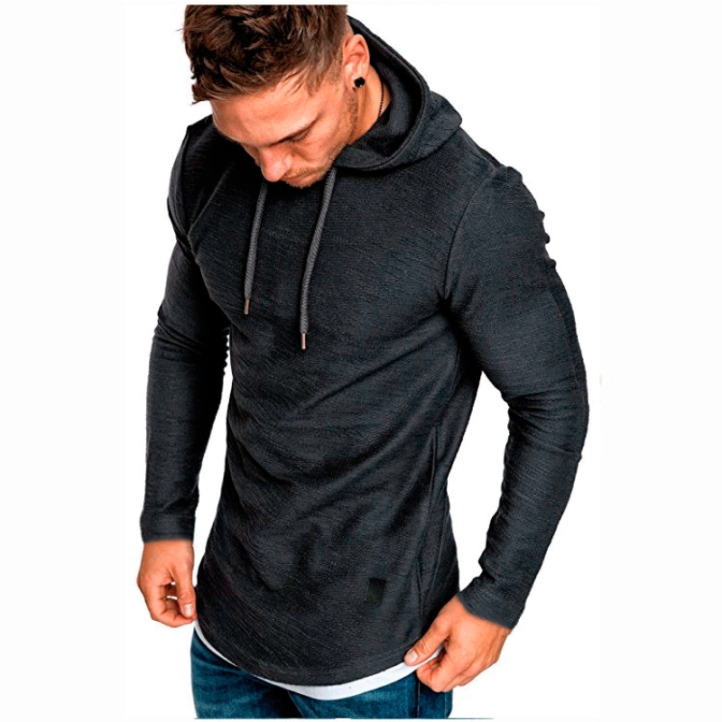 Solid-color Drawstring Hooded Long-sleeve Sweatshirt