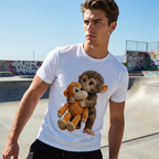 Unisex Monkey Hugging Toy Graphic T-Shirt