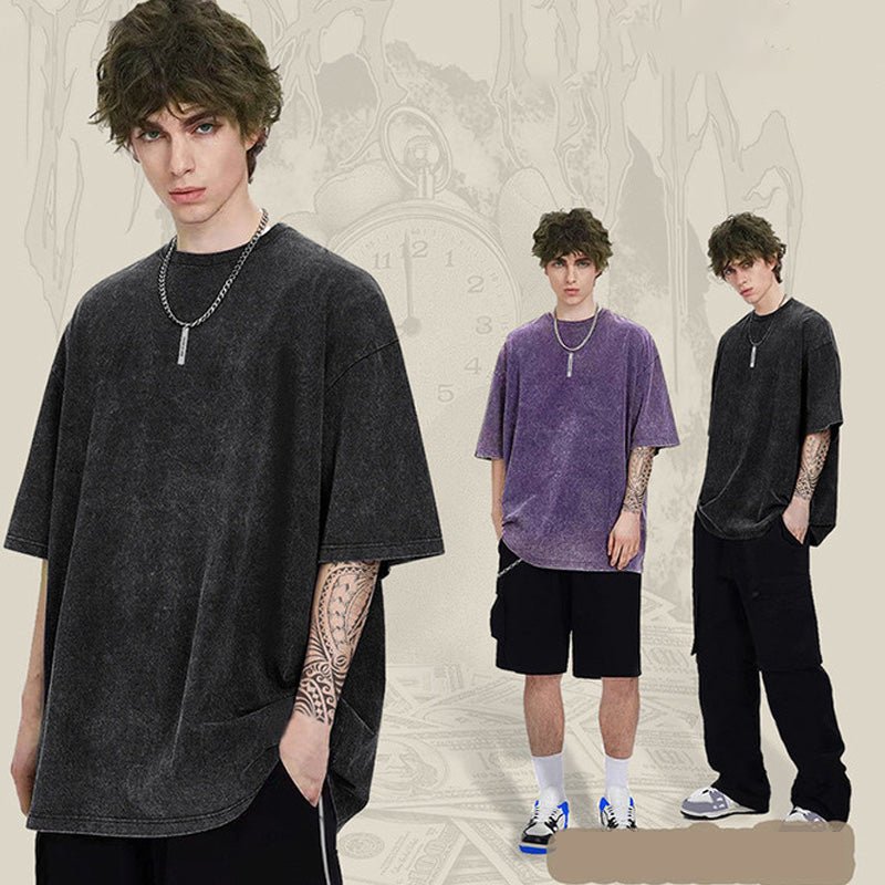 🥳4-Piece Pack & Great Deal!🔥Loose Vintage Solid Color Short Sleeve Top