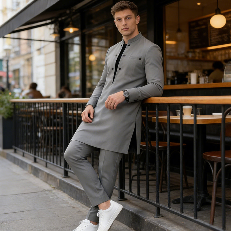 🔥Men's Modern Mandarin Collar Tunic and Pants Set