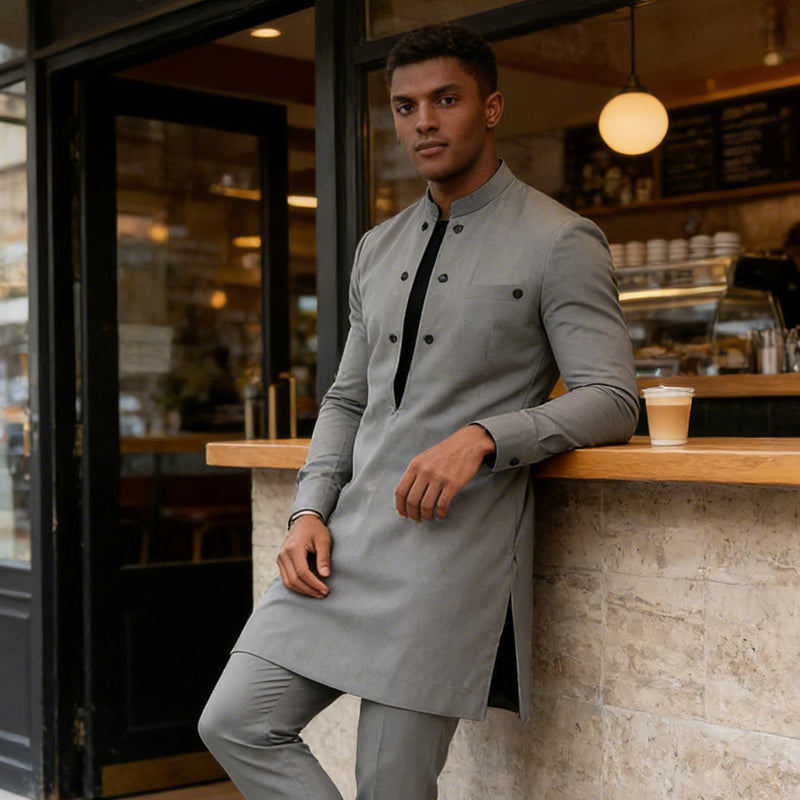 🔥Men's Modern Mandarin Collar Tunic and Pants Set
