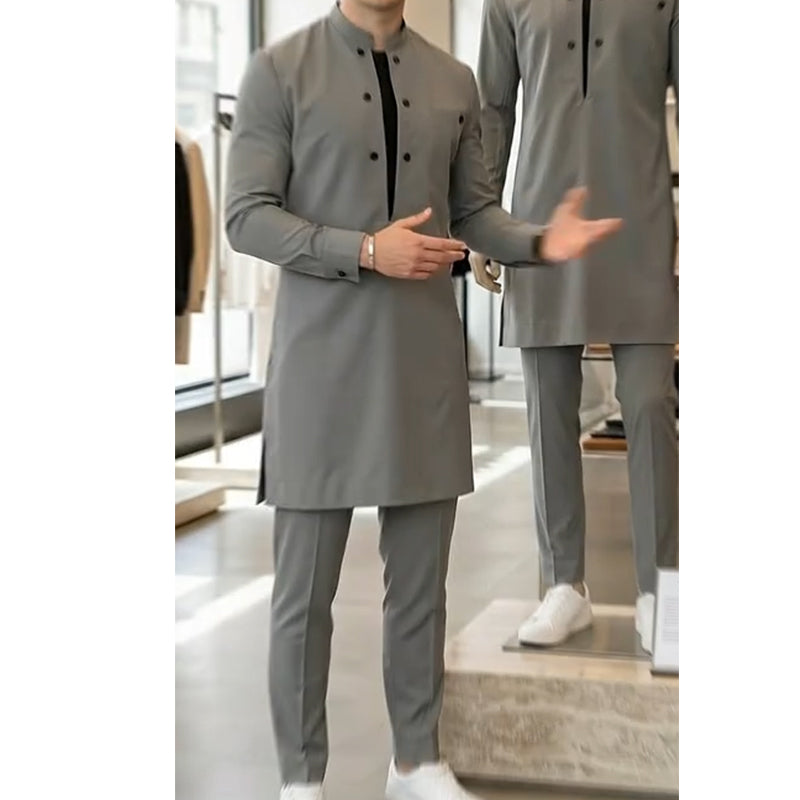 🔥Men's Modern Mandarin Collar Tunic and Pants Set
