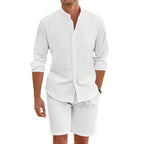 Men's Casual Linen Top & Shorts Two-Piece Set
