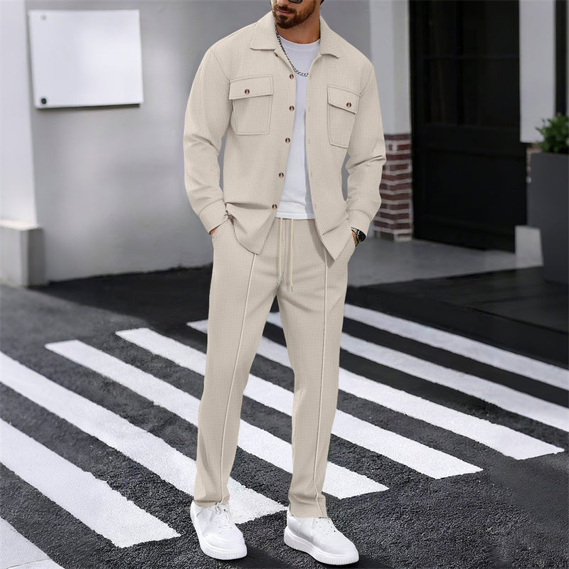 🔥Hot selling Men's Waffle Button-Down Jacket & Pants Set